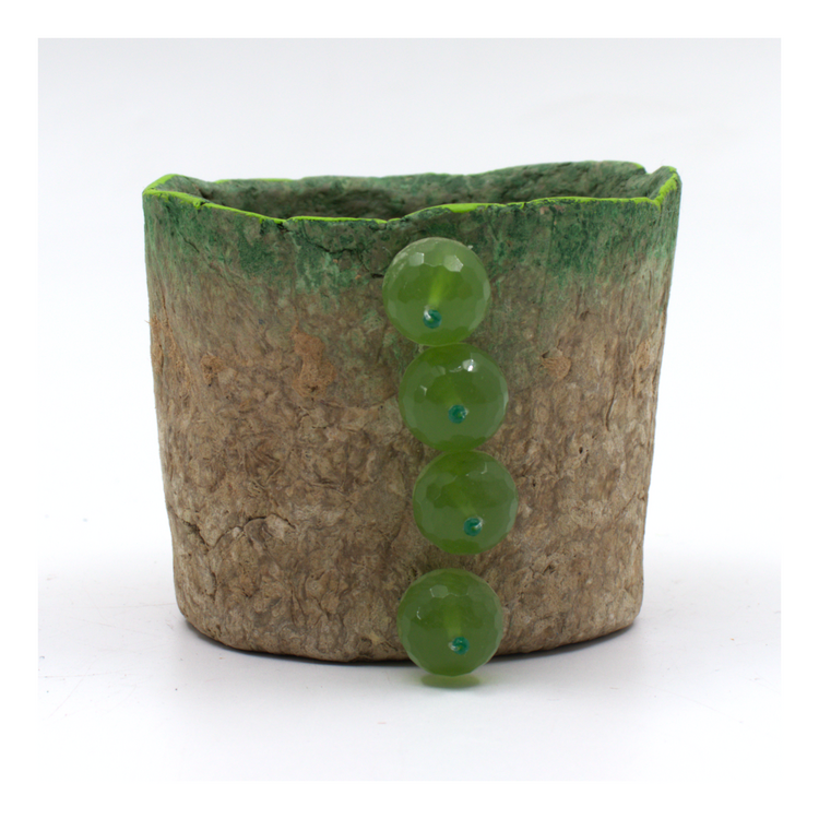 Papier Mache Peridot  Silindir Kap - Naturel ve Yeşil