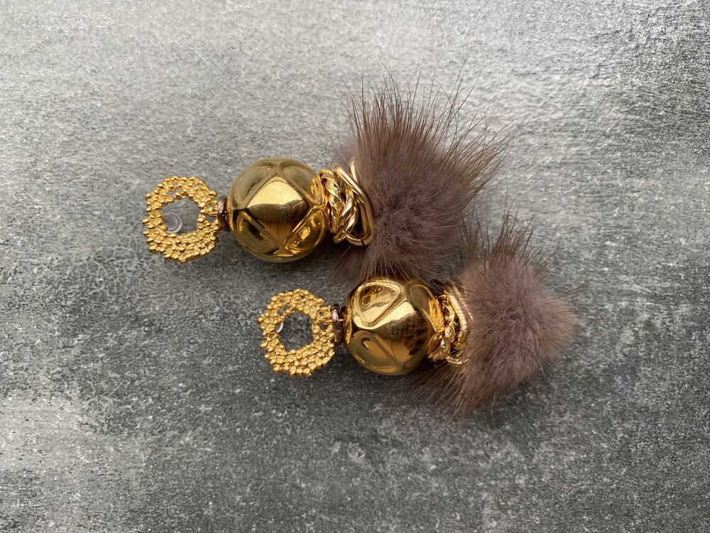 Gold Mink Fur Küpeler