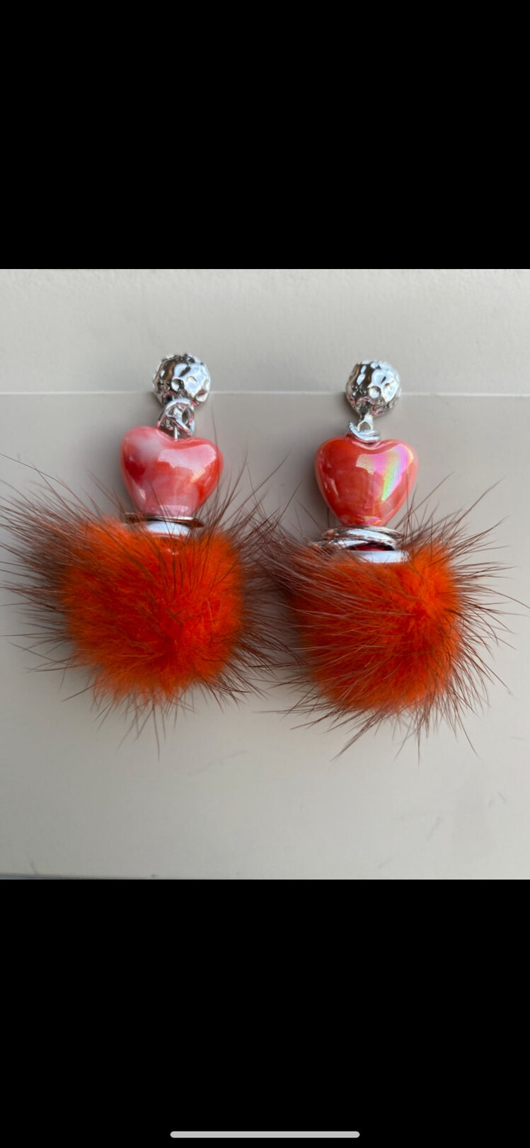 By Bulik Tasarım Orange Pink Love Plush Earrings