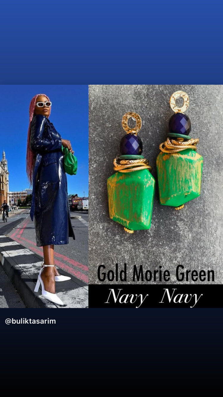 Gold Morie Green Navy Küpeler