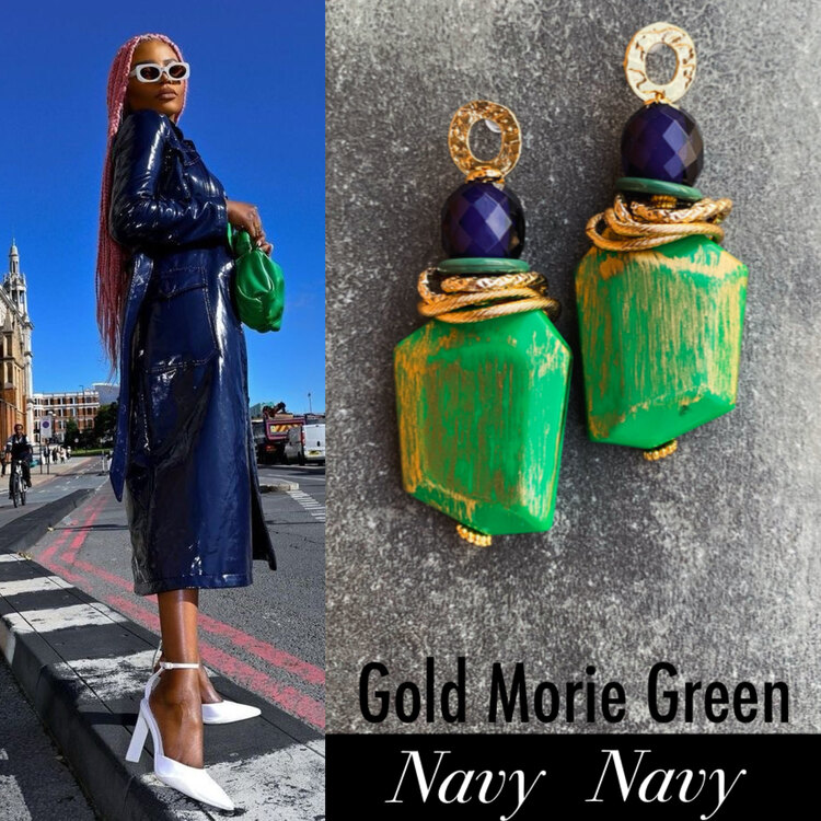 Gold Morie Green Navy Küpeler