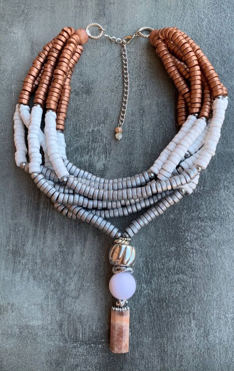 Rose White Gray Bamboo Necklace