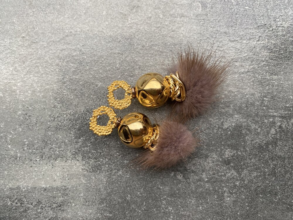 Gold Mink Fur Küpeler