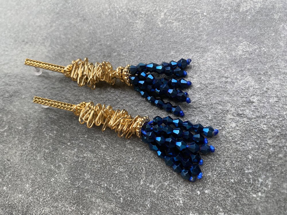 Night Blue Tassel Küpeler