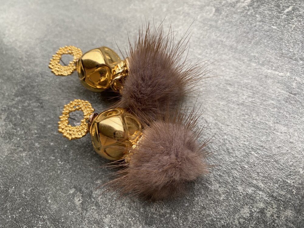 Gold Mink Fur Küpeler