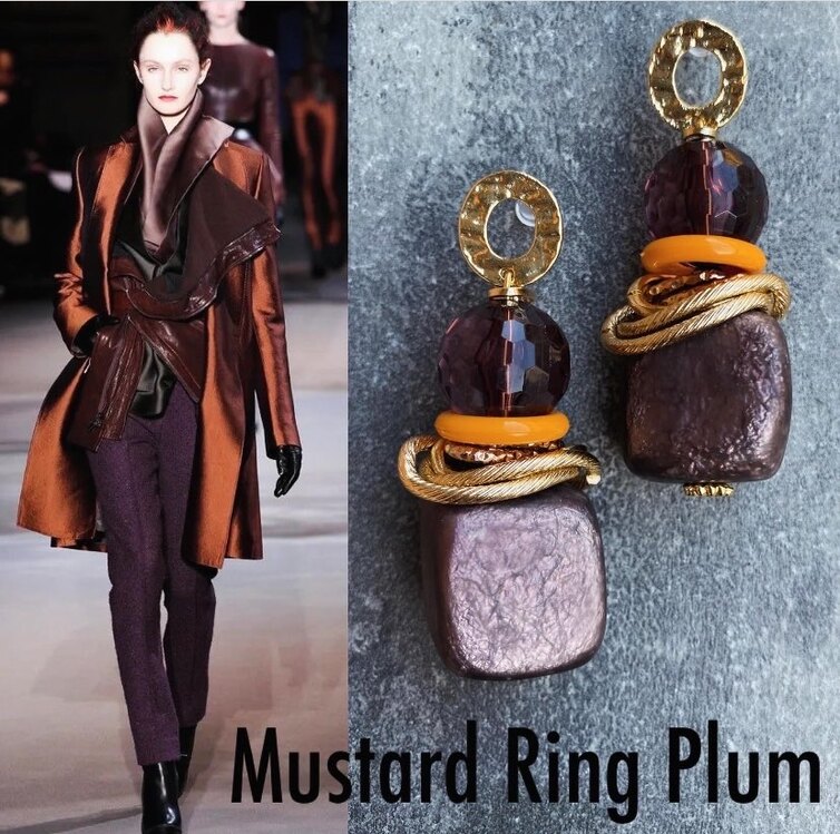 By Bulik Tasarım Mustard Ring Plum Earrings