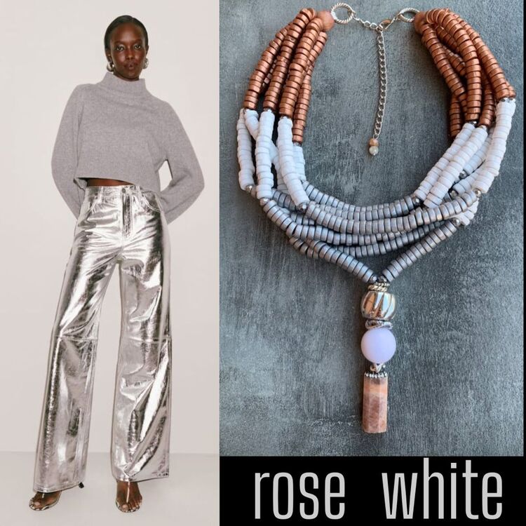 Rose White Gray Bamboo Necklace
