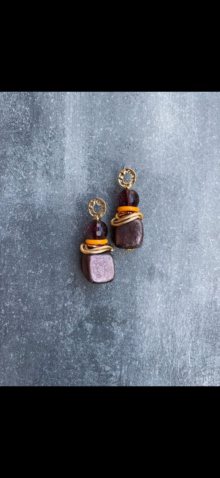 By Bulik Tasarım Mustard Ring Plum Earrings