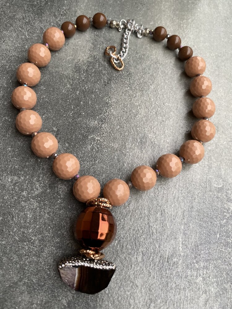 Shapeless Agate Nude Copper Kolye 