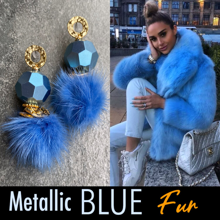 Metallic Blue Fur Küpeler