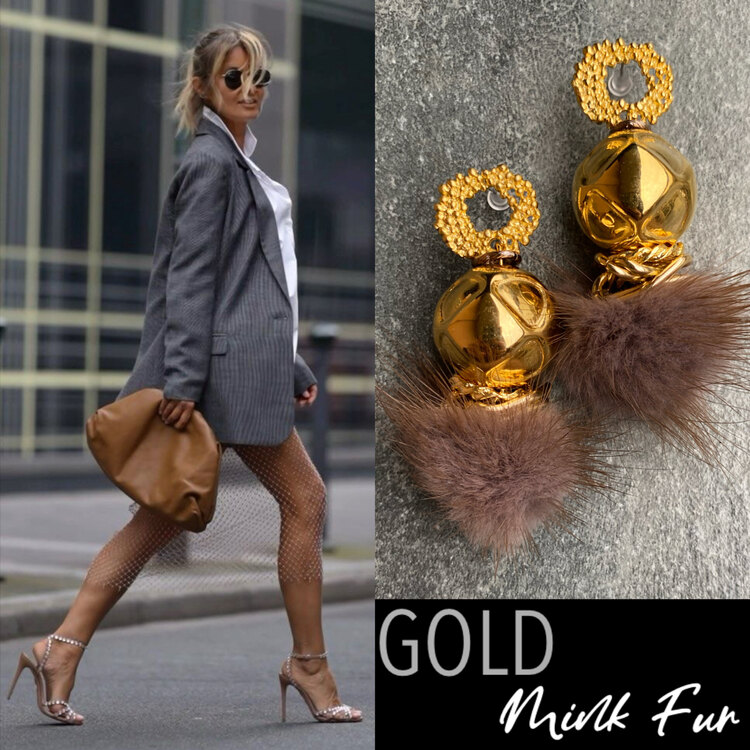Gold Mink Fur Küpeler
