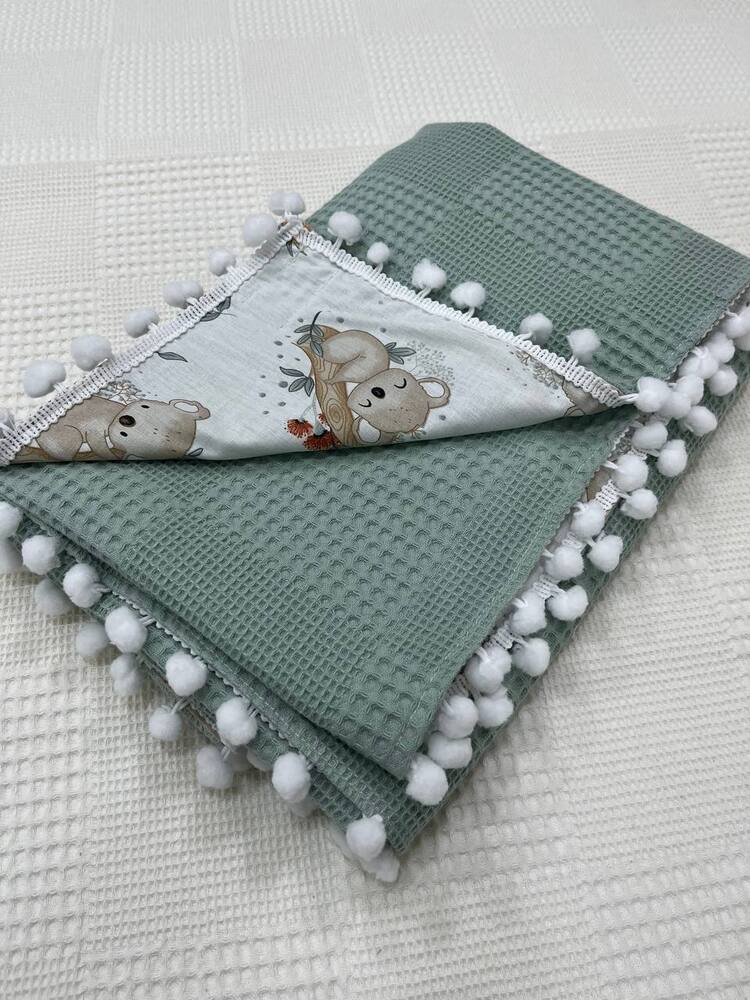 Yeşil Poplin Kumaş Çok Amaçlı Bebek Battaniyesi