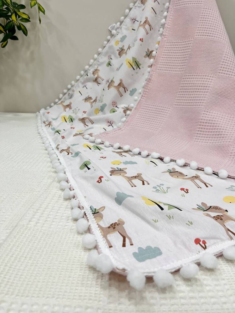 Pembe Poplin Kumaş Çok Amaçlı Bebek Battaniyesi