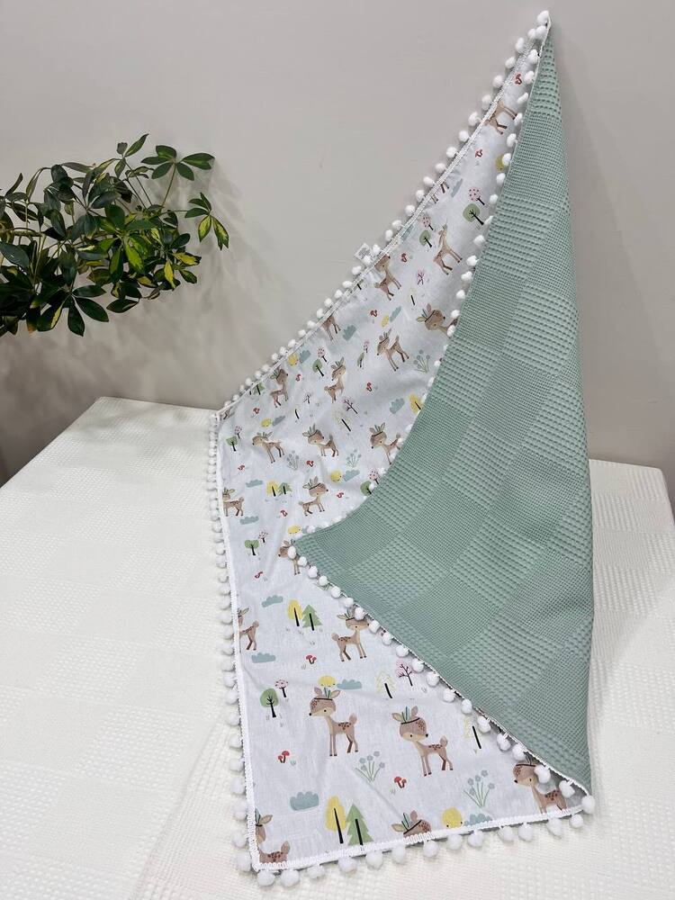 Yeşil Poplin Kumaş Çok Amaçlı Bebek Battaniyesi