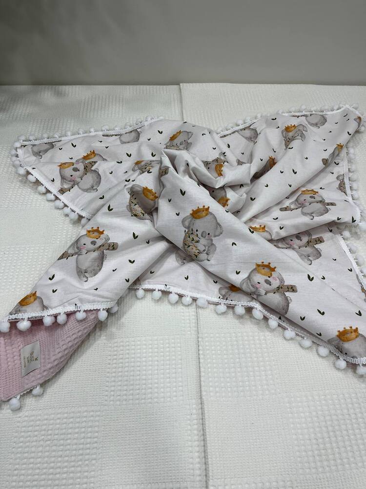 Pembe Poplin Kumaş Çok Amaçlı Bebek Battaniyesi