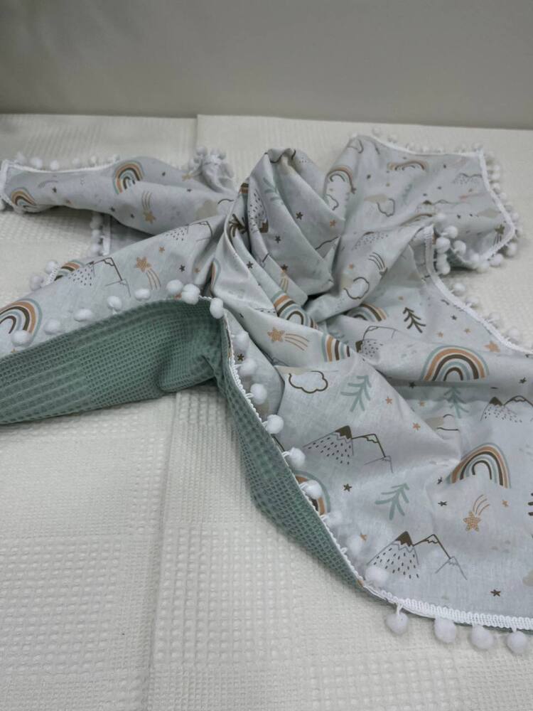 Yeşil Poplin Kumaş Çok Amaçlı Bebek Battaniyesi