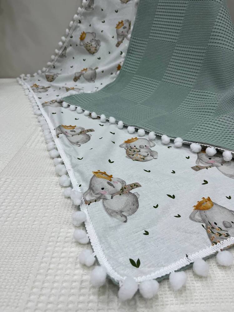 Yeşil Poplin Kumaş Çok Amaçlı Bebek Battaniyesi