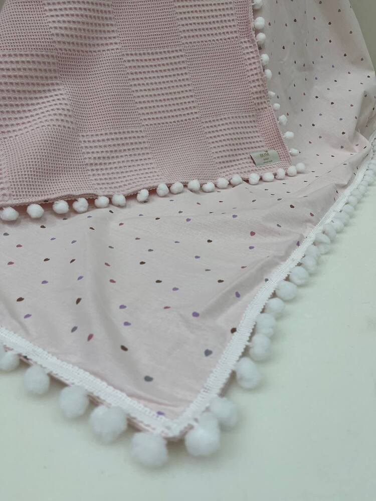 Pembe Kalp Desenli Poplin Kumaş Çok Amaçlı Bebek Battaniyesi