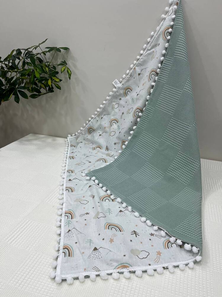 Yeşil Poplin Kumaş Çok Amaçlı Bebek Battaniyesi