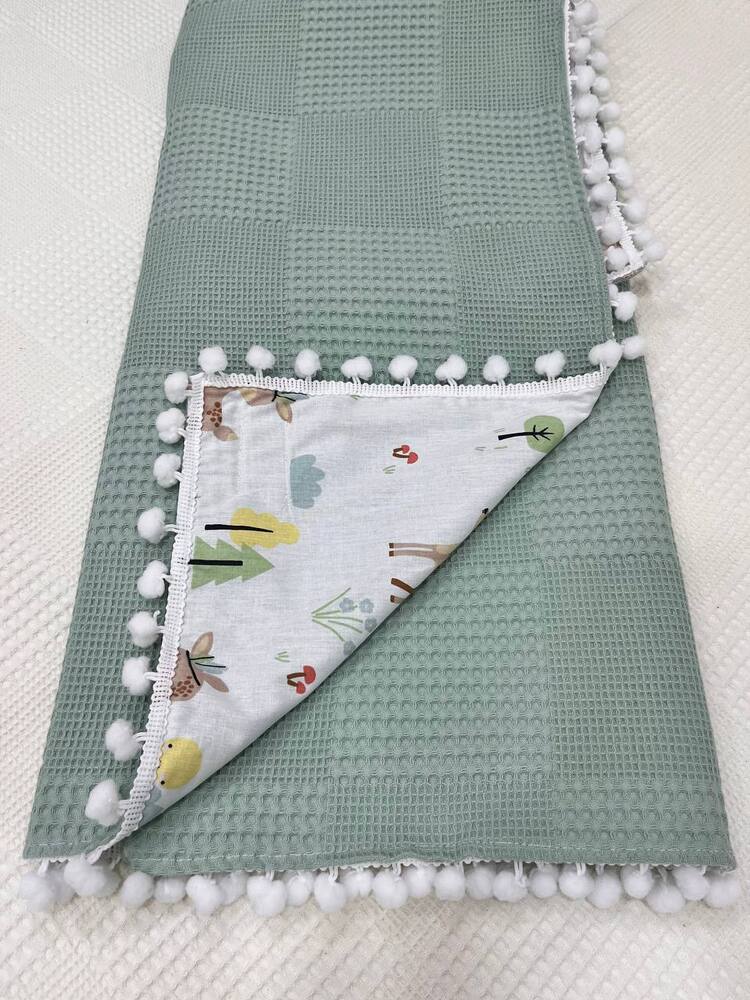 Yeşil Poplin Kumaş Çok Amaçlı Bebek Battaniyesi