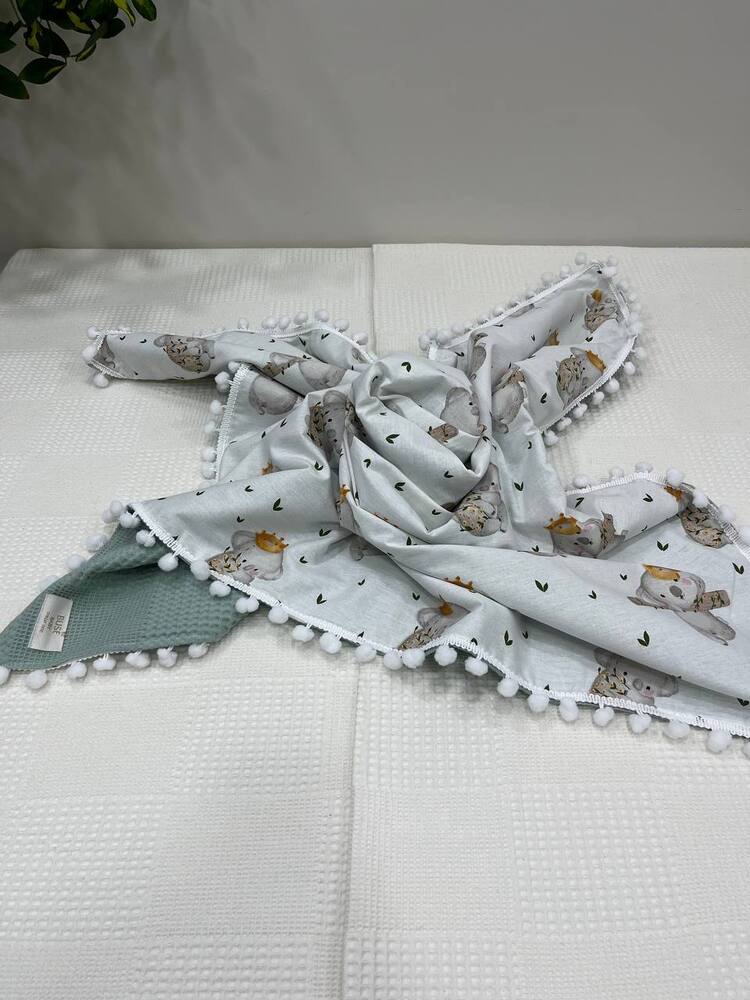Yeşil Poplin Kumaş Çok Amaçlı Bebek Battaniyesi