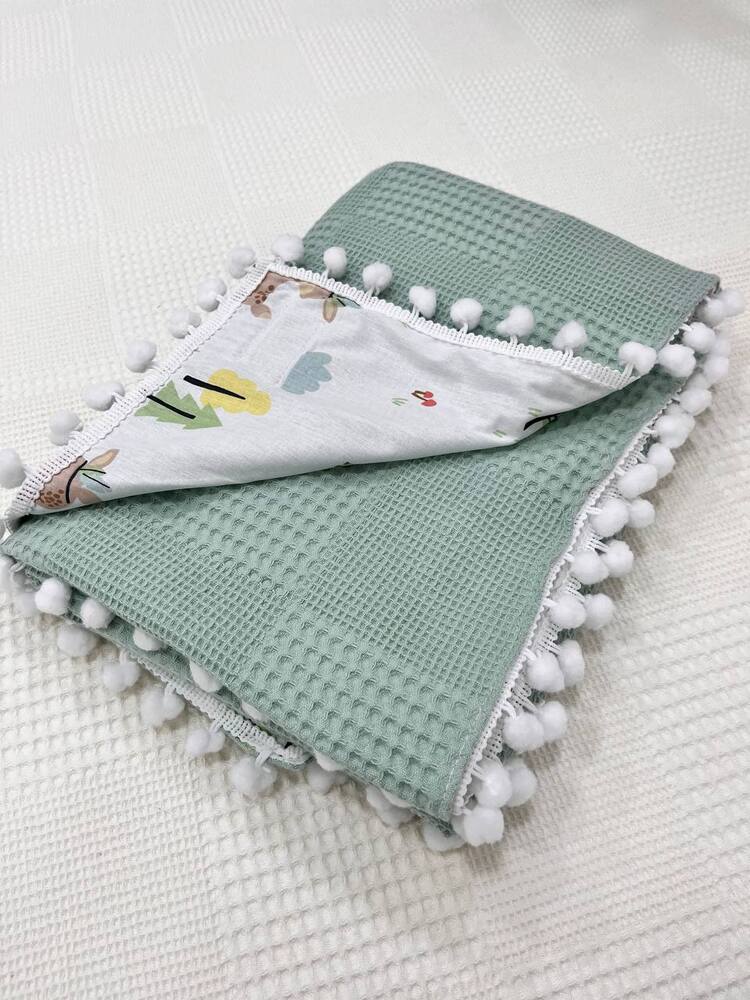 Yeşil Poplin Kumaş Çok Amaçlı Bebek Battaniyesi
