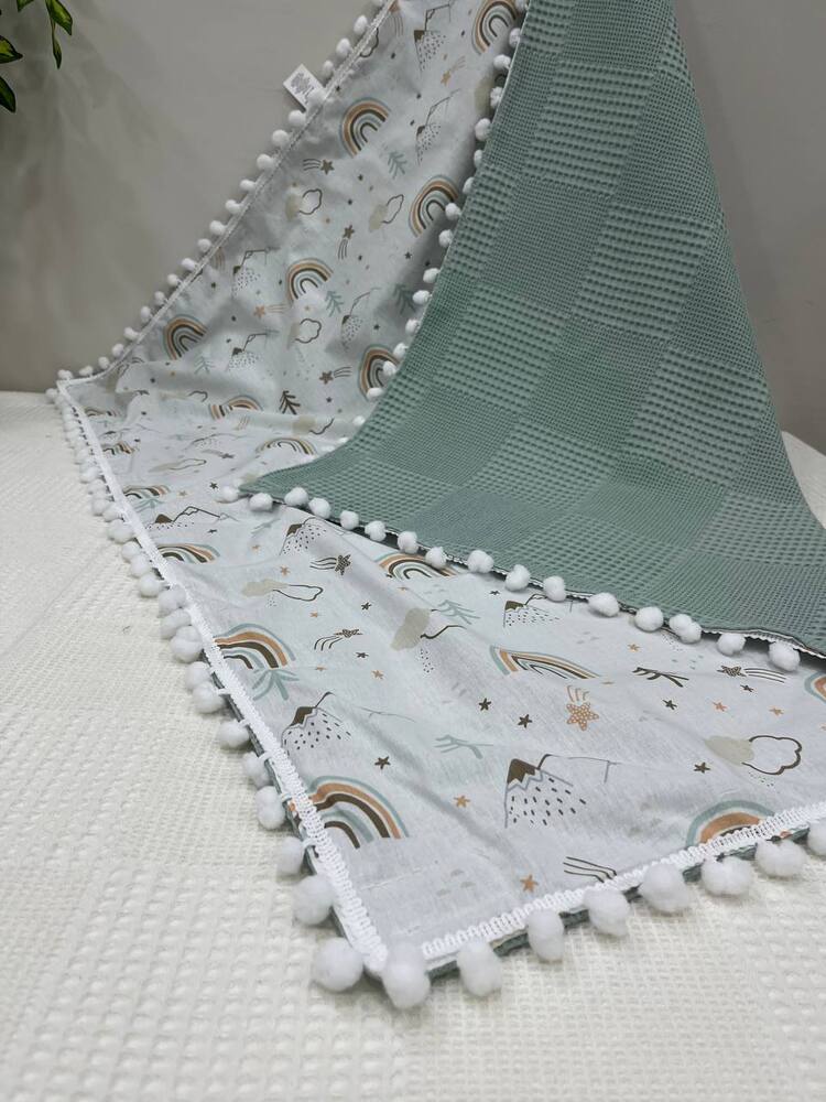 Yeşil Poplin Kumaş Çok Amaçlı Bebek Battaniyesi