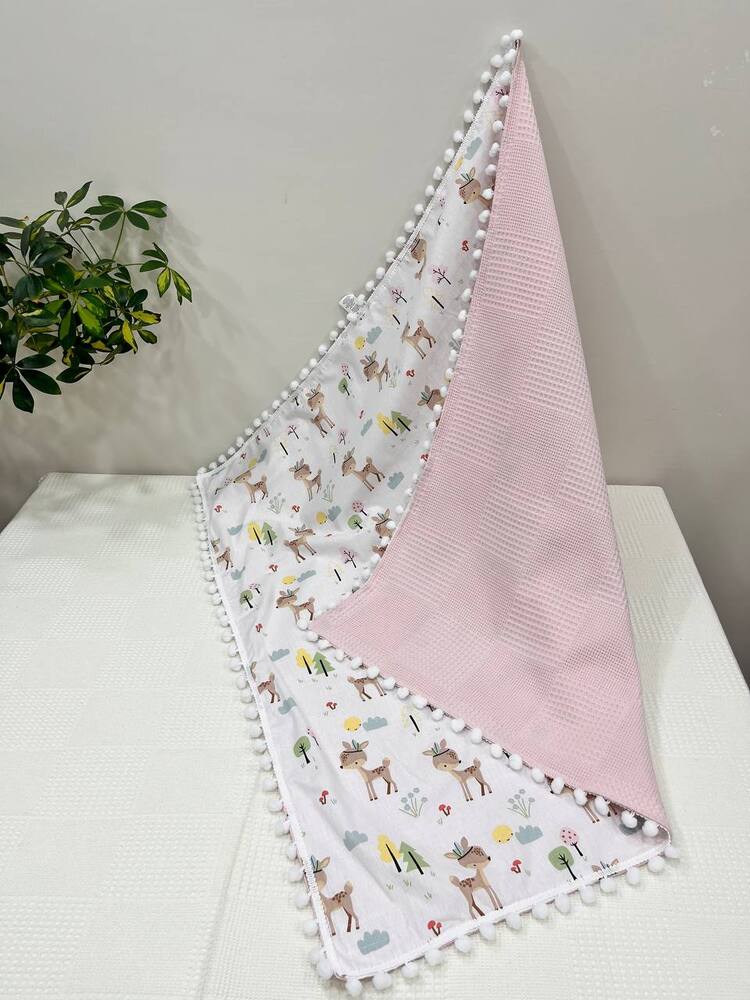Pembe Poplin Kumaş Çok Amaçlı Bebek Battaniyesi