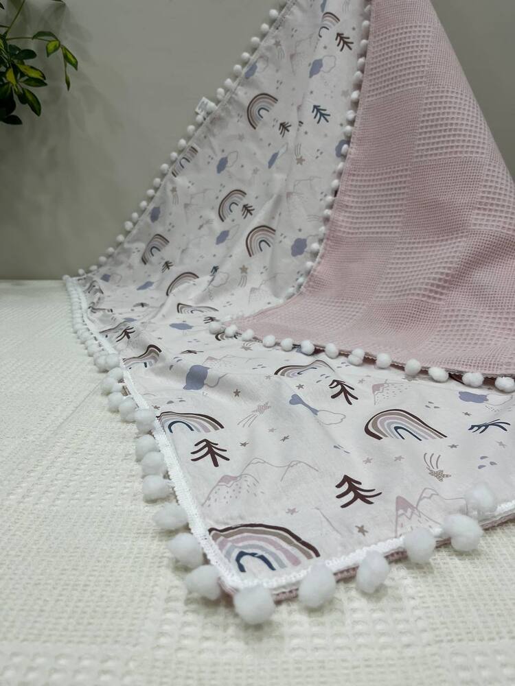 Pembe Poplin Kumaş Çok Amaçlı Bebek Battaniyesi