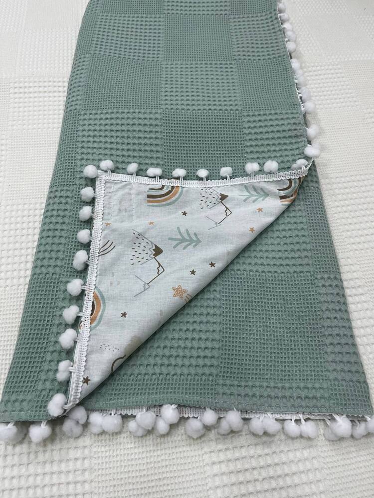 Yeşil Poplin Kumaş Çok Amaçlı Bebek Battaniyesi