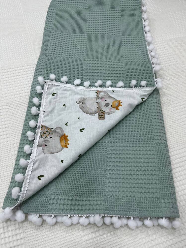 Yeşil Poplin Kumaş Çok Amaçlı Bebek Battaniyesi