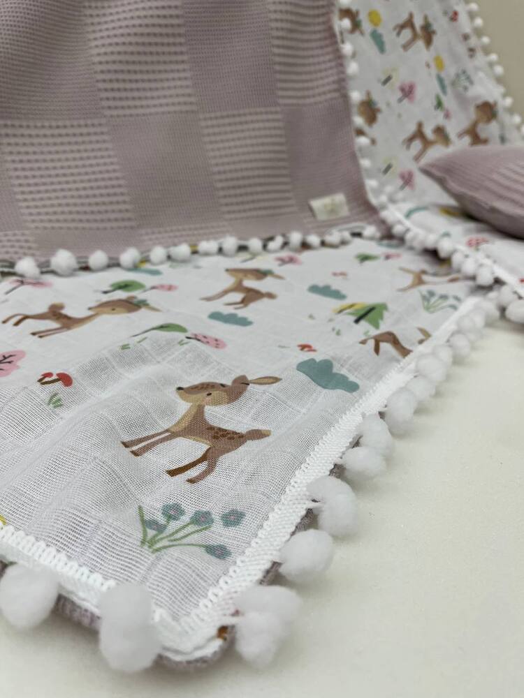 Lavanta Müslin Kumaş Alt Açma , Yastık ve Battaniye 3'lü Set