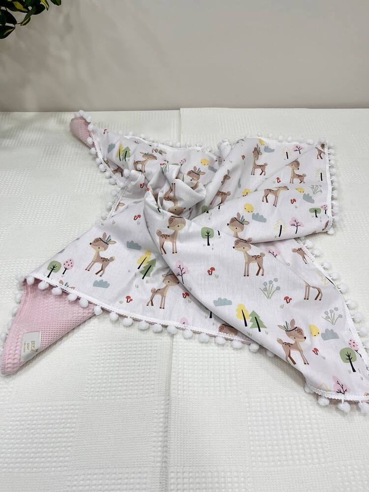 Pembe Poplin Kumaş Çok Amaçlı Bebek Battaniyesi