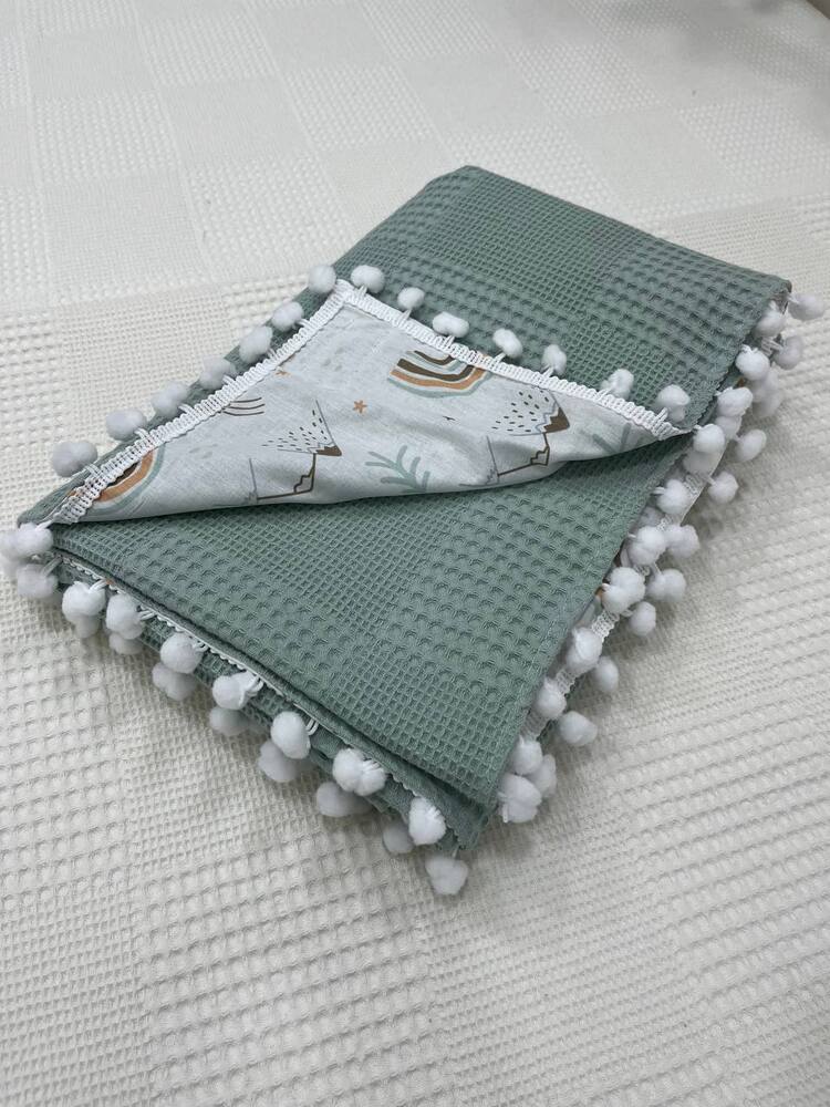 Yeşil Poplin Kumaş Çok Amaçlı Bebek Battaniyesi