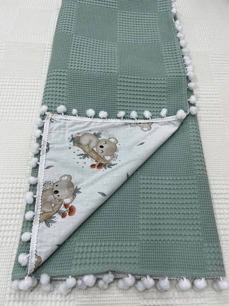 Yeşil Poplin Kumaş Çok Amaçlı Bebek Battaniyesi