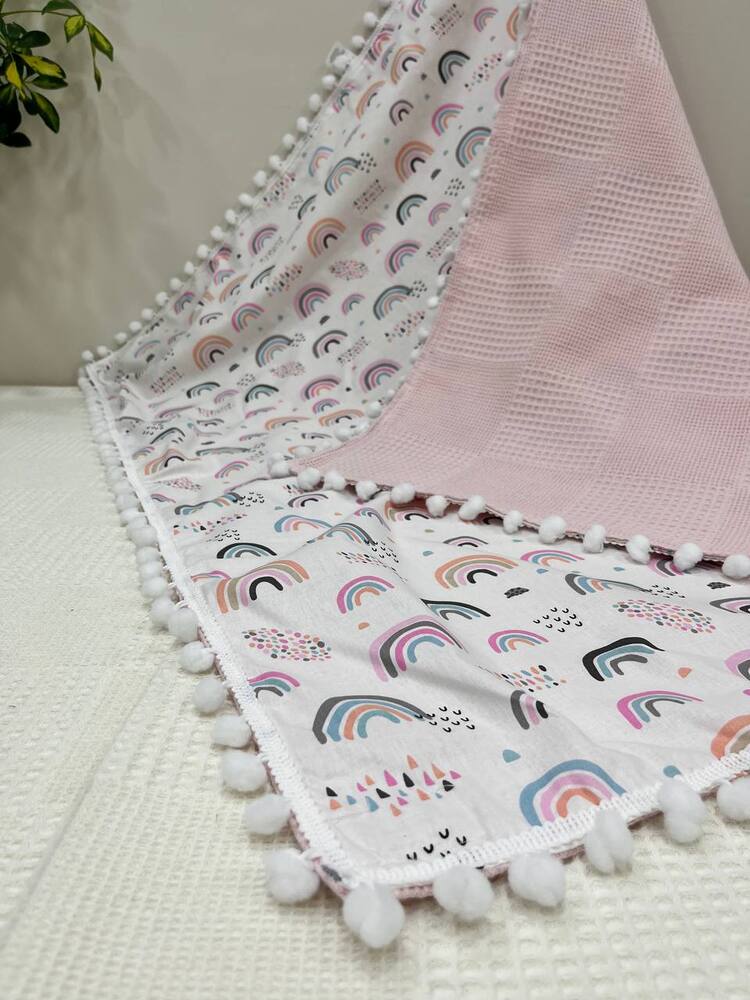 Pembe Poplin Kumaş Çok Amaçlı Bebek Battaniyesi
