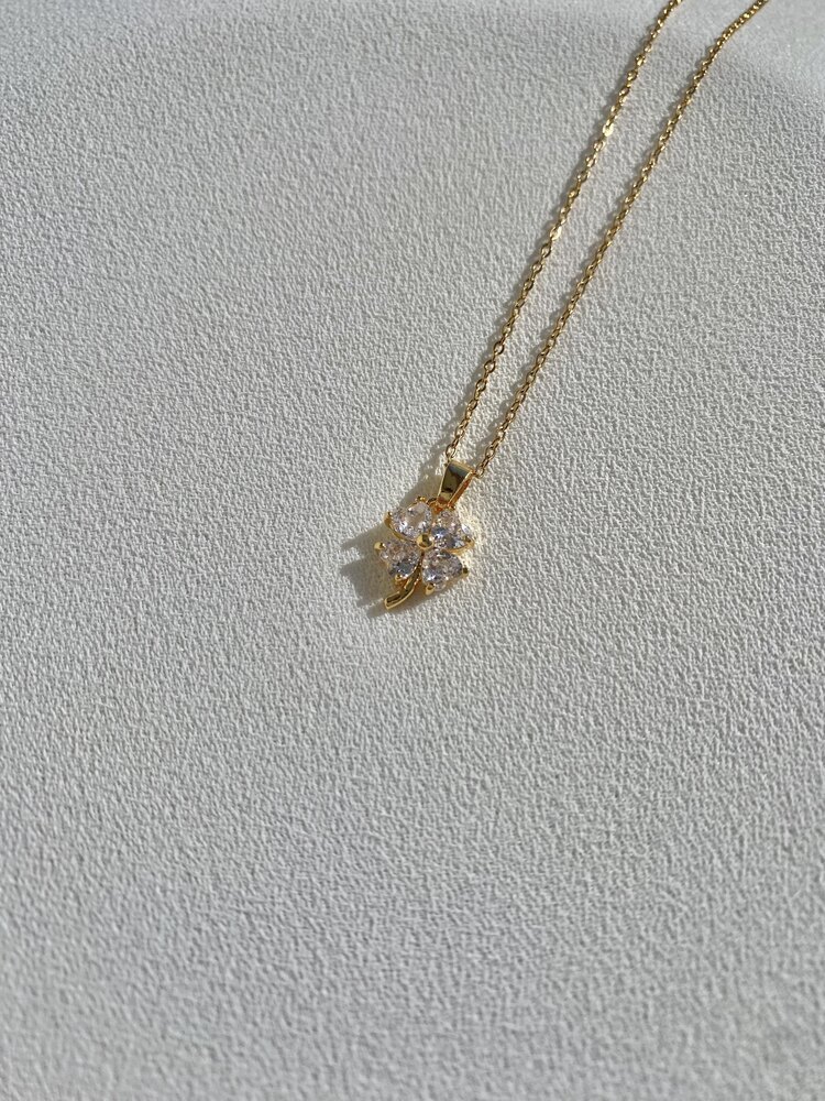Yonca Taşlı Gold Çelik Kolye