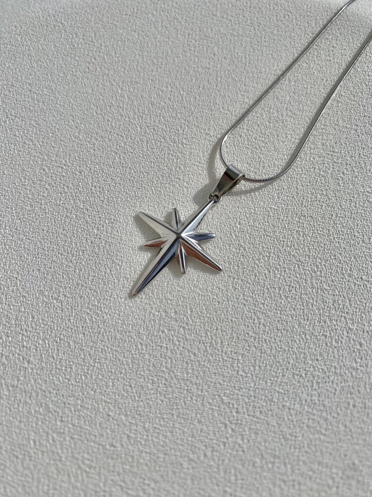 Yıldız Gümüş Çelik Kolye