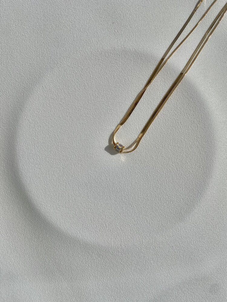 Çift Zincirli Silindir Gold Çelik Kolye