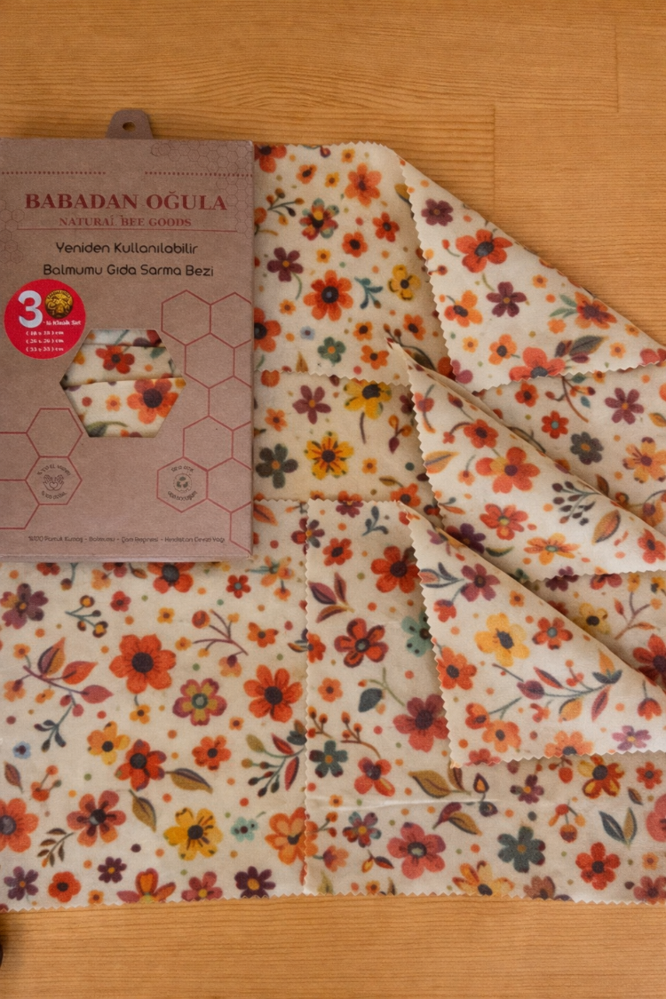 Yeniden Kullanılabilir Balmumu Gıda Sarma Bezi – 3’lü Set