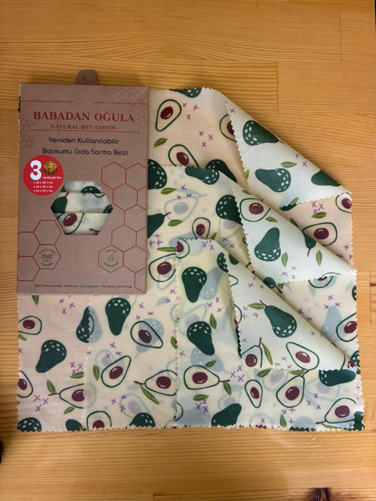 Yeniden Kullanılabilir Balmumu Gıda Sarma Bezi – 3’lü Set