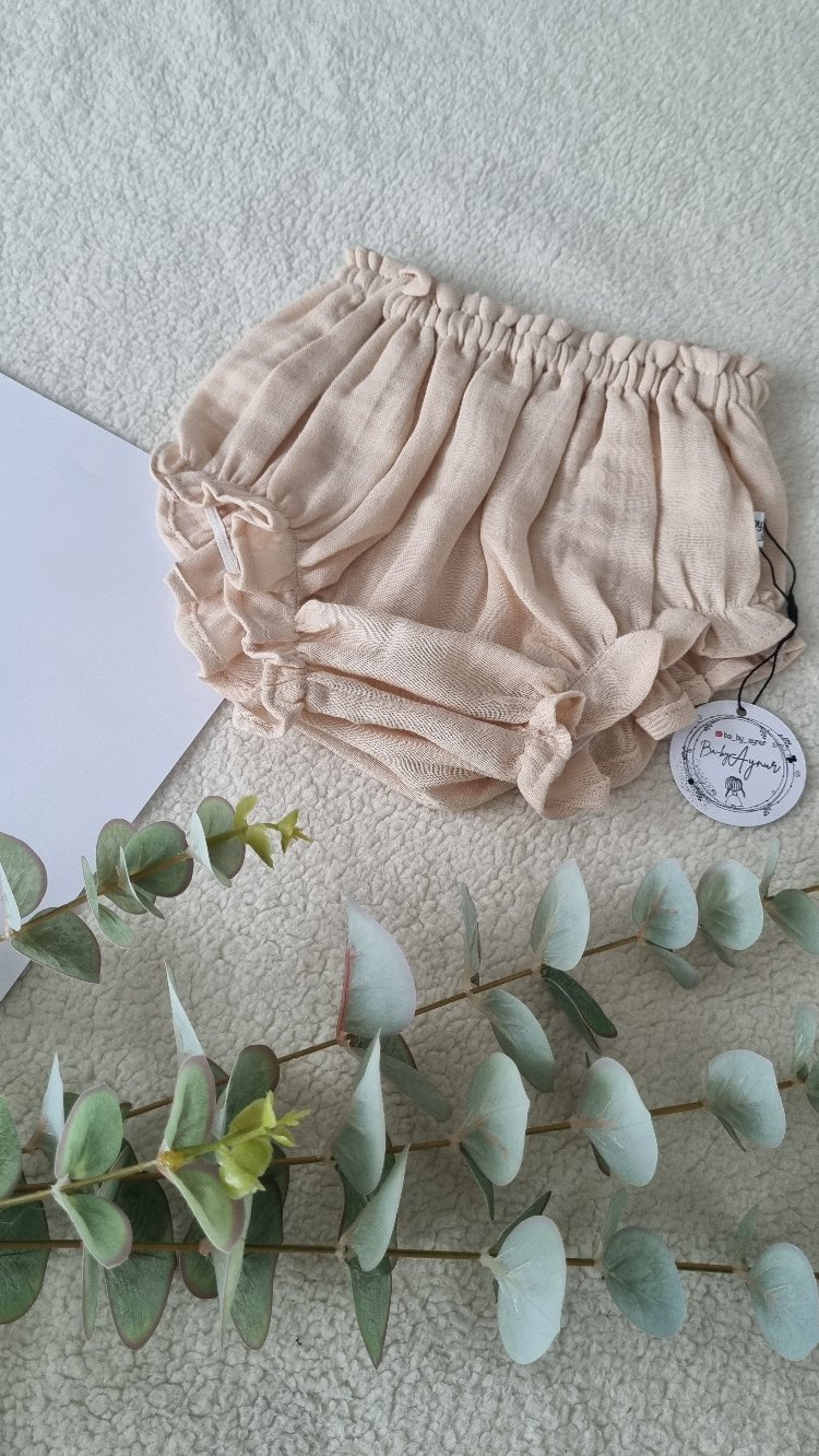 Bej muslin bloomer (yüksek bel)
