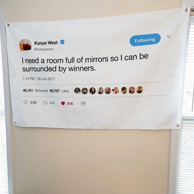 kanye west iconic tweer wall flag