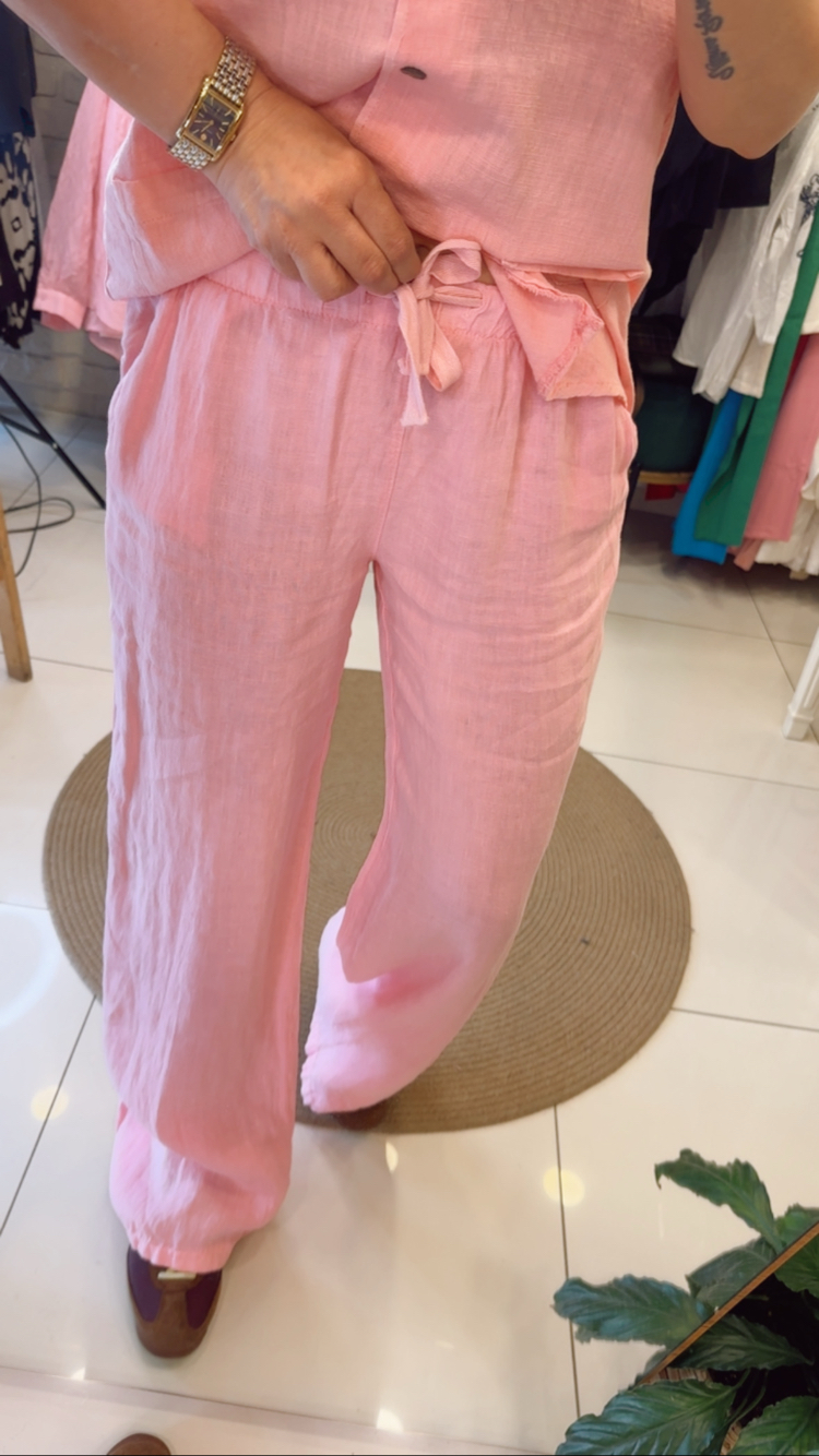 PEMBE KETEN PANTOLON
