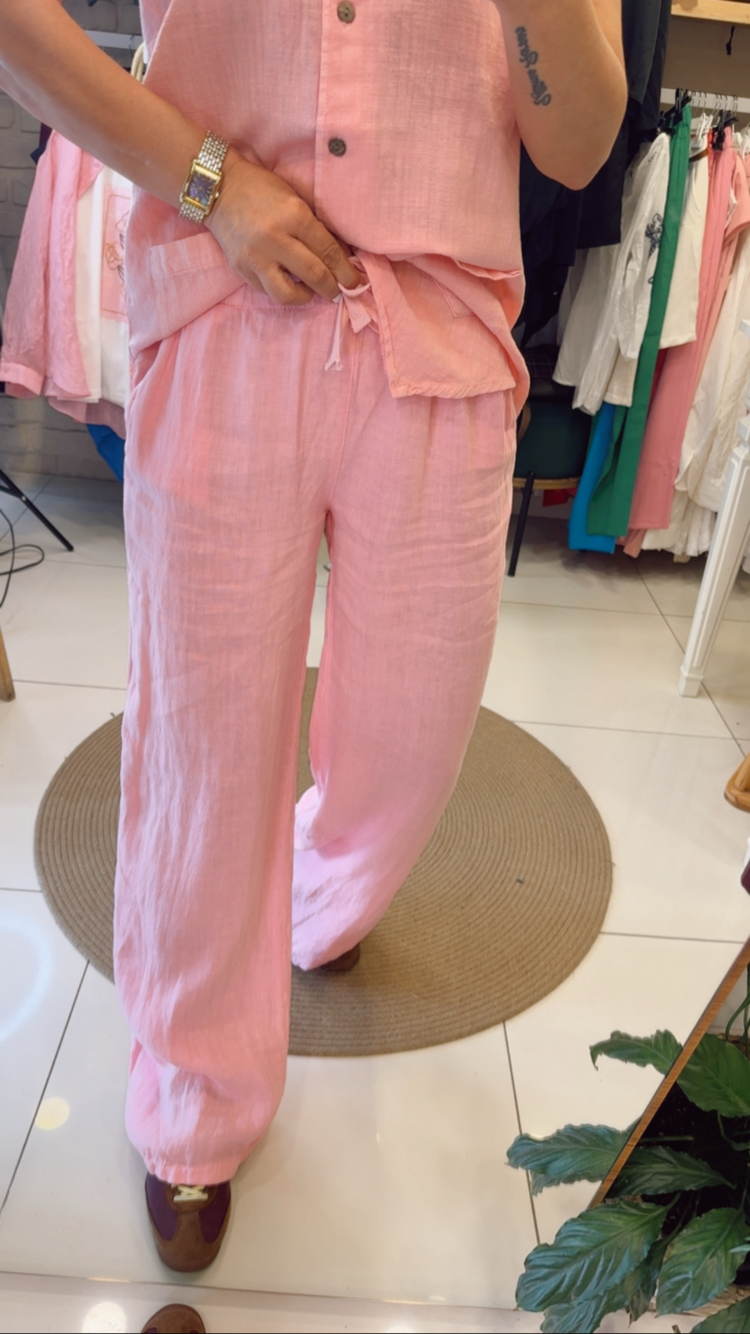PEMBE KETEN PANTOLON