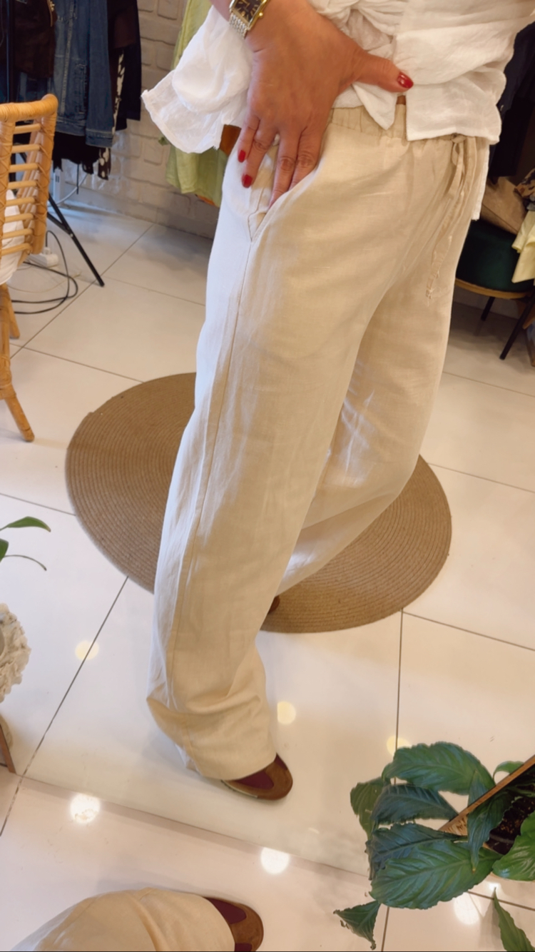 PAMUK KETEN KREM PANTOLON