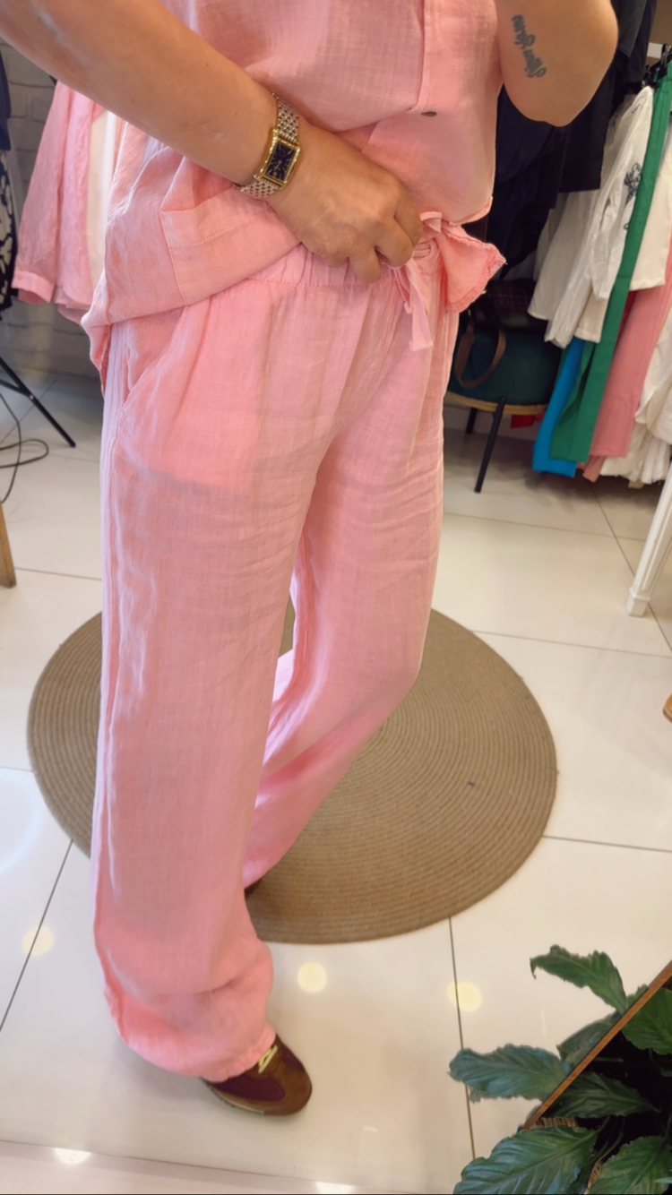 PEMBE KETEN PANTOLON