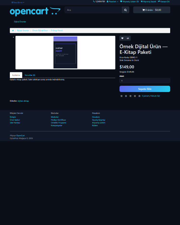 Dijital Mağaza v1 (OpenCart Teması)
