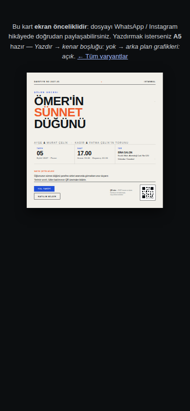 Sünnet Düğünü Davetiye Paketi 2027 — 5 Varyantlı HTML Davetiye