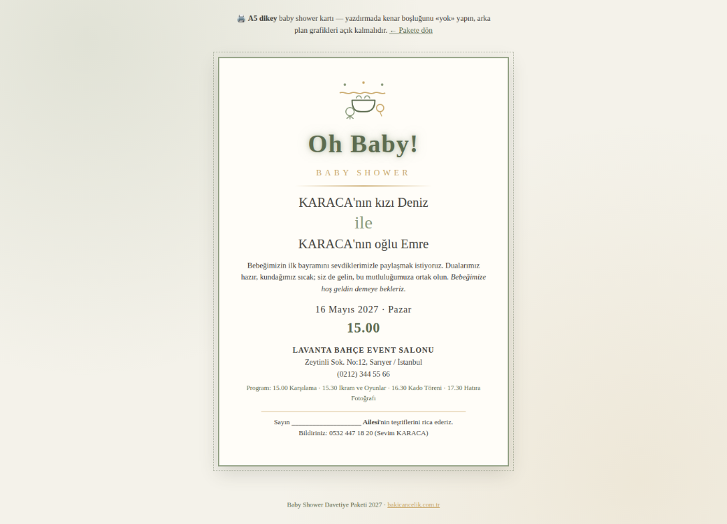 Baby Shower Davetiye Paketi 2027